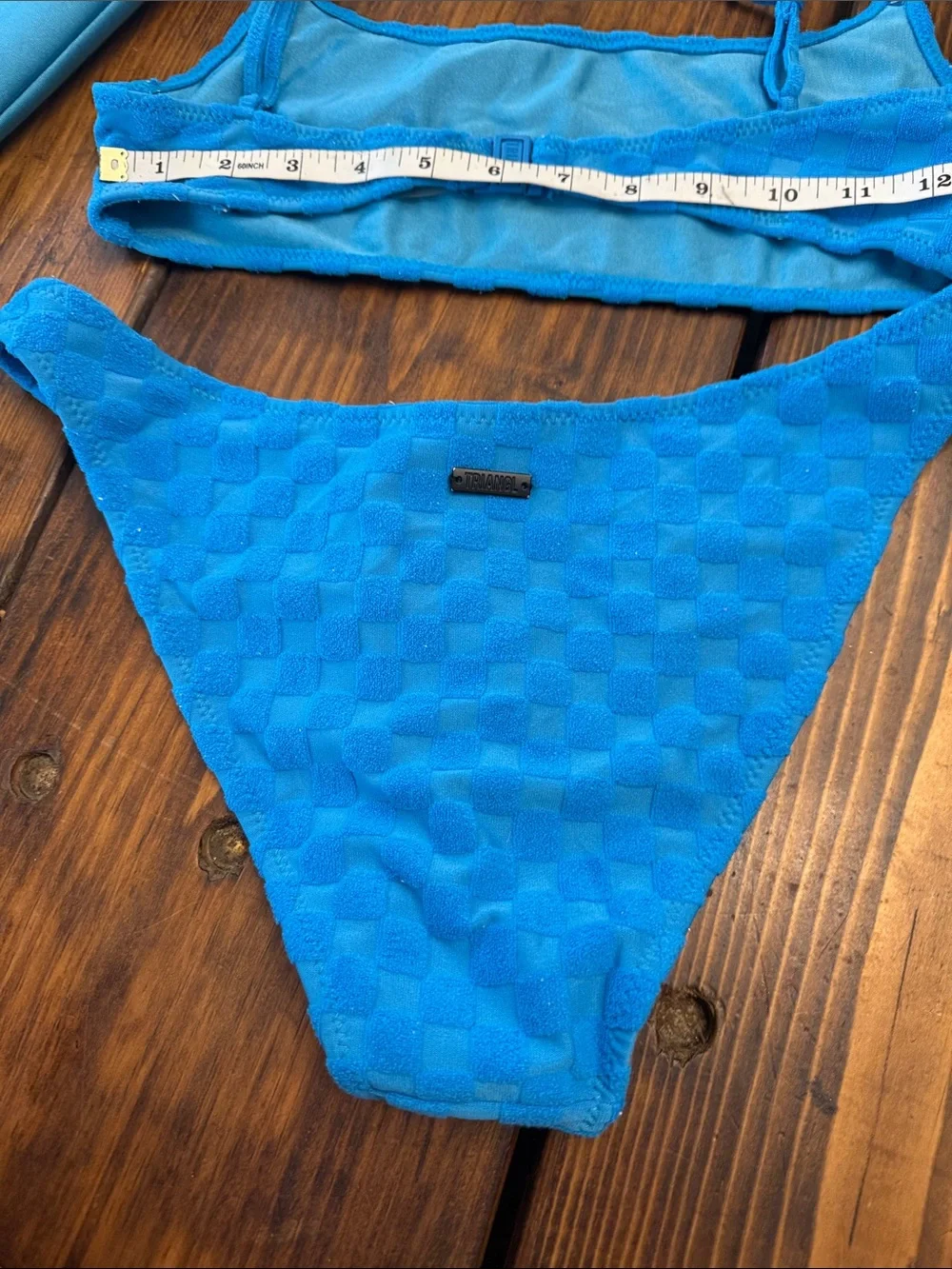 triangl swimwear Bright Blue Textured Check Bikini Set.  Too large/Bottom XL.